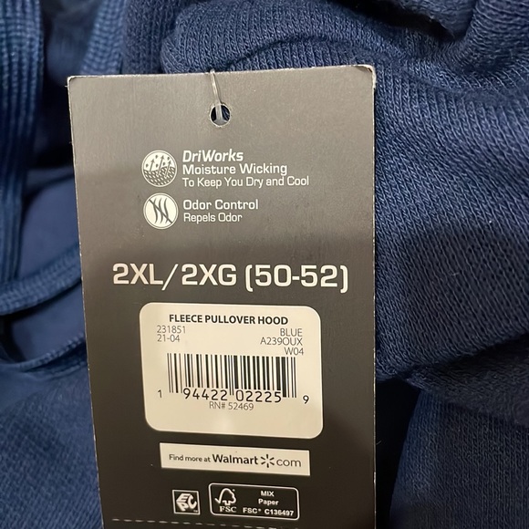 Men’s NWT Athletic Works Fleece Pullover Hoodie Size 2XL Navy Blue - Picture 5 of 5